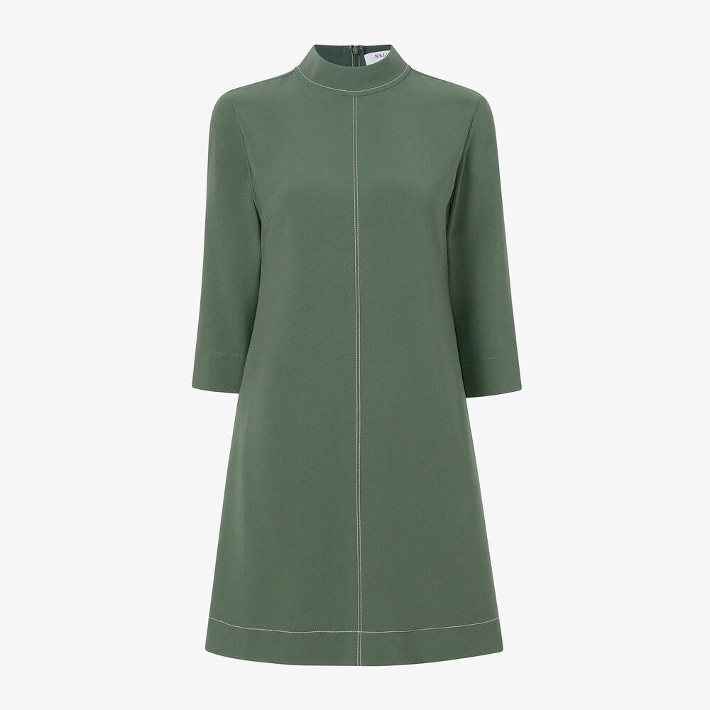 NWT M.M.LaFleur Kinsley Dress Everyday Crepe Dusty Pine mock neck 3/4 sleeves